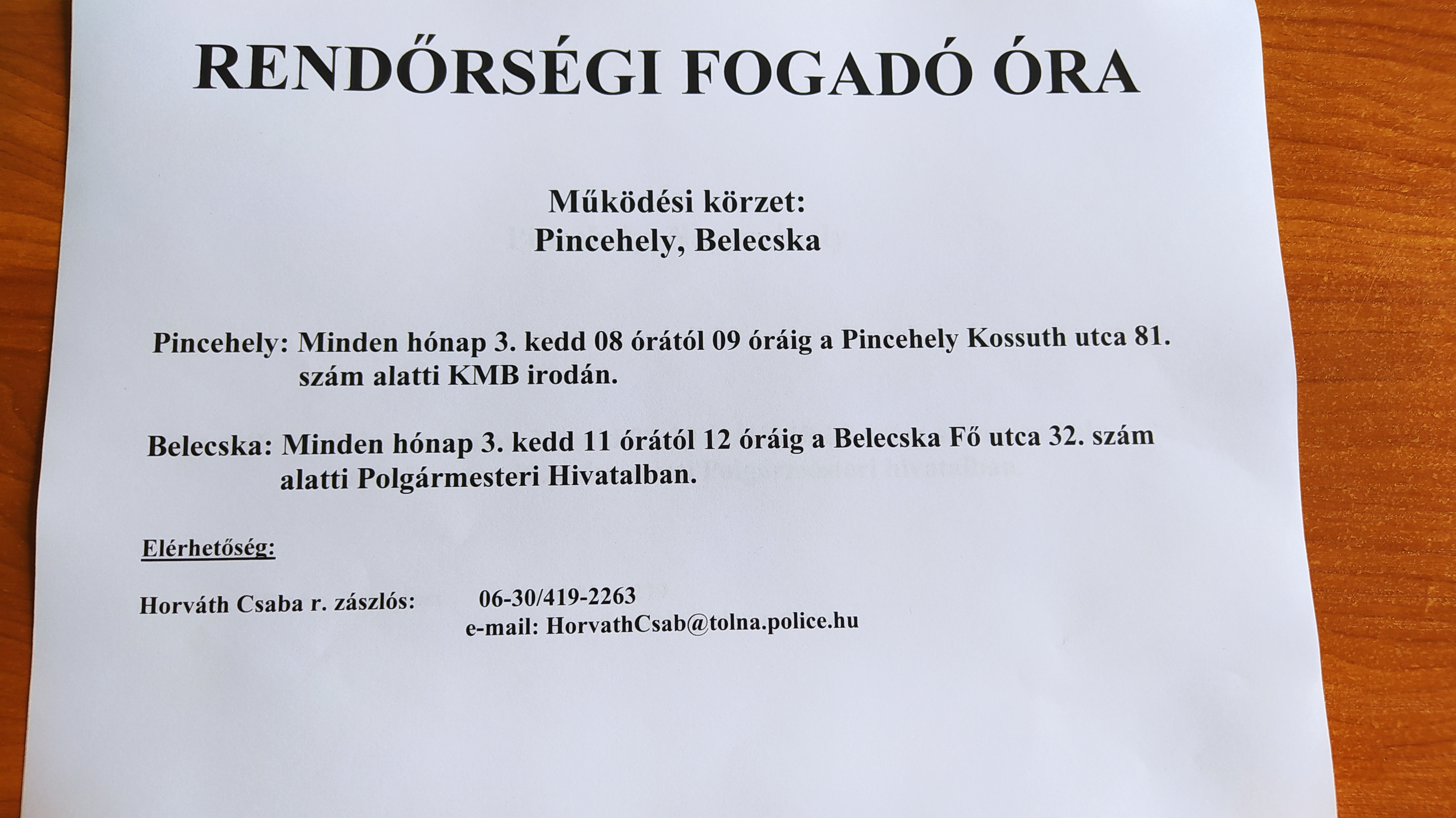 Fogadó óra az Önkormányzat hivatalos helyiségében